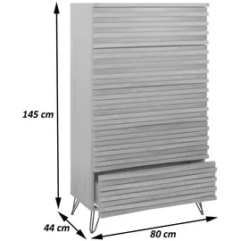 MCW Kommode MCW-M49, Highboard Schrank, 3D-Design 5 Schubladen MDF Metall 145x80x44cm ~ natur