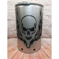 Fuchsbau Feuertonnen Feuertonne mit - Totenkopf Flammen - Motiv - Gefertigt aus neuem Ölfass - Besondere Feuerstelle für Garten und Terrasse - Hohe Feuerschale mit Rostoptik - 90 x 60 cm