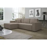 Fun Möbel Ecksofa Schlafsofa Sofa CONOR PREMIUM Stoff Poso Dunkelbeige Ottomane Links