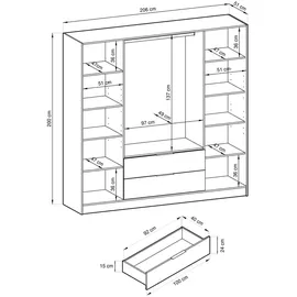 masseno Drehtürenschrank NELIANA 206 x 200 x 51 cm Grau