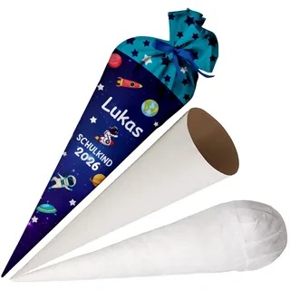 Schultüte Comos mit Namen für Jungen Personalisierte Tüte 70 cm Zuckertüte aus Stoff mit runde Papprohling und Füllung aus Silikonkügelchen große Tüte als Kissen [149]