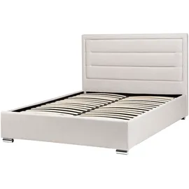 Beliani Bett mit Stauraum Stoff ROUEN 140 x 200 cm Hellbeige