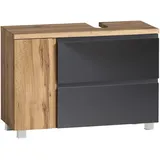 Held Waschbeckenunterschrank, Grau, Eiche Wotan, Holzwerkstoff, 1 Fächer, 1 Schubladen, 85x56x35 cm, Made in Germany, stehend, hängend, Badezimmer, Badezimmerschränke, Waschbeckenunterschränke