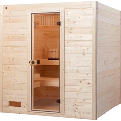 weka Sauna Valida, BxTxH: 189 x 189 x 203,5 cm, 38 mm, (Set) 9 kW-Ofen mit integrierter Steuerung beige