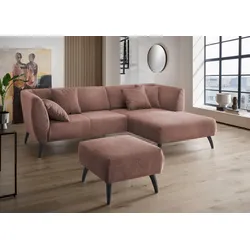 Ecksofa INOSIGN "Colori L-Form", rosa, B:264cm H:80cm T:160cm, 100% Polyester, Sofas, Holzfußfarbe wählbar, inkl. 4x Zierkissen