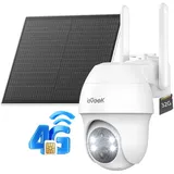 ieGeek Überwachungskamera 4G LTE Überwachungskamera Aussen mit SIM Karte&32GB Speicherkarte (Aussen, Außenbereich, Wald, Farm, Campingbus, Straße, 3MP Solar PTZ IP Kamera Outdoor mit 100% kabellos Solar Kamera, 2K Farb/IR Nachtsicht 360° PTZ PIR Erkennung 2-Wege-Audio Wasserdicht, Ohne WLAN 4x Digitalzoom Teilen Sie die Ansicht Mehrere Alarme) weiß