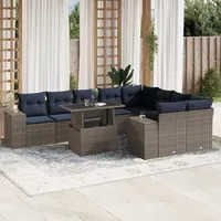 vidaXL Gartensofa-Set 10-tlg. grau Polyrattan