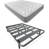 DUÉRMETE ONLINE Komplettes Bett mit Wende-Matratze (Winter/Sommer) + verstärkter Lattenrost, 40 x 30 mm, mit 4 Metallfüßen, Stahllegierung, Grau, 90 x 190 cm
