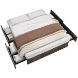 REDOM Metallbett Metallbett,Funktionsbett,Vier Schubladen (Metallbett 140 x 200 cm, Eisenbett ohne Kopfteil, mit 4 Schubladen, ideal für Loft-Räume und kleine Schlafzimmer – Dunkelbraun, hohe Tragfähigkeit bis 200 kg., 140 x 200 cm), ohne Matratze braun