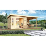 Gartenhaus Holz 28mm Gerätehaus Holz Trelleborg F Anbaudach naturbelassen Karibu