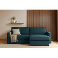 Fun Möbel Ecksofa Sofa mit Schlaffunktion BENDIK Stoff Faro Dunkelblau Ottomane Rechts - Blau
