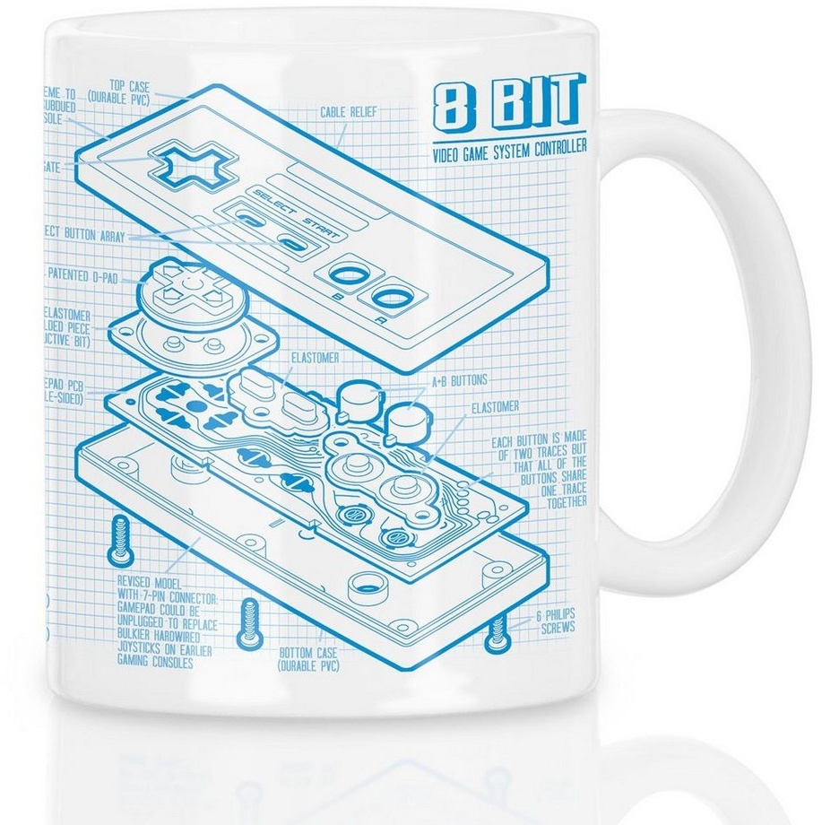 style3 Tasse, Keramik, NES Gamepad Kaffeebecher Tasse 8Bit videospiel super nintendo blaupause mario zelda controller retro gamer bunt|weiß