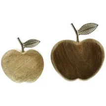 Dekoleidenschaft 2X Dekofigur Apfel aus Mango-Holz Natur & Aluminium in Silber, künstlicher Dekoapfel, Holzapfel, Figurenset