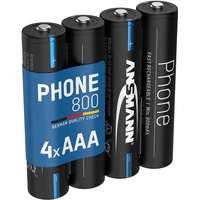 Ansmann Telefon Akku AAA 800mAh NiMH 1,2V - Phone DECT Micro AAA Batterien wiederaufladbar mit geringer Selbstentladung ideal für Schnurlostelefone und Babyphones (4 Stück)