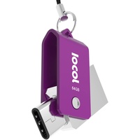 Iocol Twister USB C Stick 64GB Dual - 2 in 1 Funktion > Mini USB 3.0 & Type C < Wasserdicht & Klein - Swivel drehbar aus Metall Ideal für Schlüssel-Anhänger - 64 GB Flash Drive Speicherstick in Lila