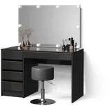 livinity Schminktisch Imola, Schwarz/Gold, mit LED Beleuchtung und Hocker