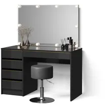 livinity Schminktisch Imola, Schwarz/Gold, mit LED Beleuchtung und Hocker