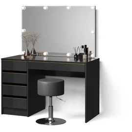 livinity Schminktisch Imola, Schwarz/Gold, mit LED Beleuchtung und Hocker