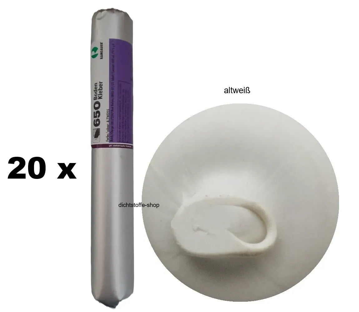 20 x Ramsauer 650 Boden Kleber altweiß 1K Hybrid Klebstoff 975g/600ml Beutel