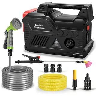 Tragbare selbstansaugende Pumpe für Makita 18V Akku, Akkubetriebene Wasserpumpe (nur Werkzeug, keine Batterie), mit 15-Meter-Wasserauslassrohr, Hochdruck-Wasserpistole 9 Sprühmuster