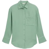 Tom Tailor Damen Oversize Musselin Hemdbluse, grün, Uni, Gr.