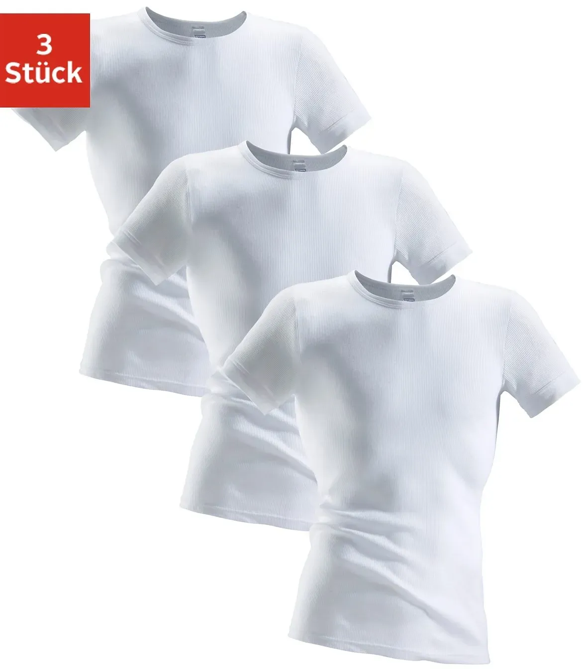 Unterhemd CLIPPER, Herren, Gr. 9, 3 Stk., N-Gr, weiß, Doppelripp, Obermaterial: 100% Baumwolle, unifarben, körpernah, Rundhals, Unterhemden Unterhemd, aus Doppelripp, T-Shirt, Unterziehshirt, Kurzarm T-Shirt