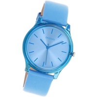 OOZOO Quarzuhr Oozoo Damen Armbanduhr Timepieces, (Analoguhr), Damenuhr Lederarmband blau, rundes Gehäuse, mittel (ca. 36mm) blau