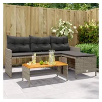 vidaXL Gartensofa in L-Form mit Tisch und Kissen Grau Poly Rattan