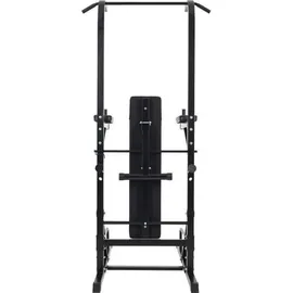 Gorilla Sports GORILLA SPORTS® Power Tower - mit Klappbar Hantelbank, Dip Station, Klimmzugstange, Liegestützgriff, 201x74x221cm, bis 150kg, Schwarz - Multifunk... - Schwarz