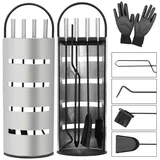 MuCoLa Kaminbesteck Edelstahl 6-tlg. mit Ständer und Handschuh Silber