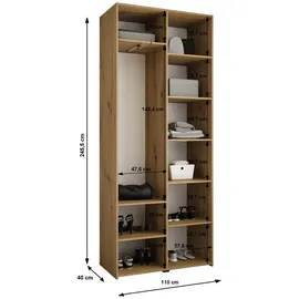 abiks möbel Drehtürenschrank COMO 110 x 245,5 x 40 cm Weiß/Gold
