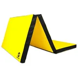 JEFlex - Gelb Schwarze klappbare Weichbodenmatte & Turnmatte 210 x 100 x 8 cm MADE IN GERMANY/faltbare Gymnastikmatte/platzsparende Fitnessmatte & faltbare Yogamatte/Sportmatte fürs Kinderzimmer