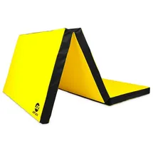 JEFlex - Gelb Schwarze klappbare Weichbodenmatte & Turnmatte 210 x 100 x 8 cm MADE IN GERMANY/faltbare Gymnastikmatte/platzsparende Fitnessmatte & faltbare Yogamatte/Sportmatte fürs Kinderzimmer