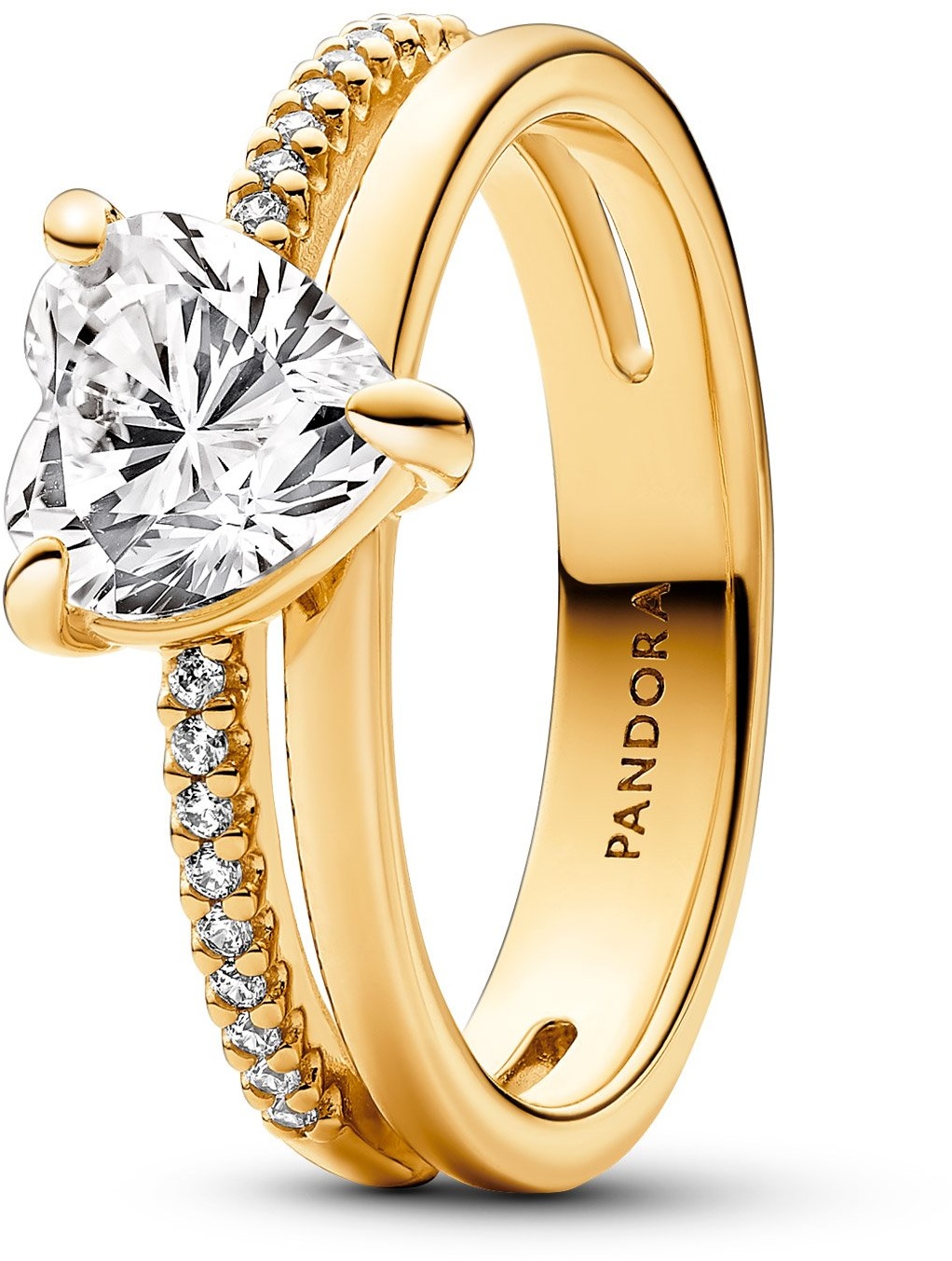 Pandora 163100C01 Damen-Ring Doppelschiene mit Herz Goldfarben, 50/15,9