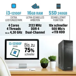 Greed GREED® Multimedia PC mit Intel Core 12th Gen - Schneller Rechner + Computer für Büro & Home mit 4,0 GHZ, 16GB RAM 240GB SSD + 1TB HDD - DVD+RW - USB3.0 - WLAN, inkl. Win11...