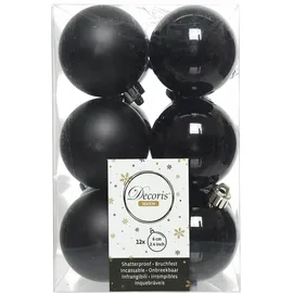 Kaemingk Weihnachtsbaumkugeln bruchfest 6 cm 12 Stück Schwarz glanz matt