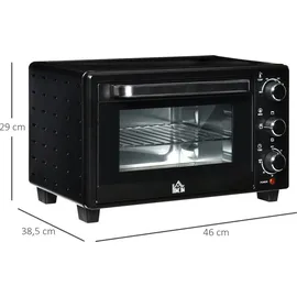 Homcom Minibackofen 21L einstellbare Temperatur Ofen 3 Kochmodi Schwarz+Silber