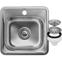 GRANITAN Spülbecken mit Siphon 38 x 38 cm - Einbauspüle aus Stahl - Edelstahlspüle mit Hahnloch für Spülbecken Durchmesser 92mm - Waschbecken für Küche - Satin