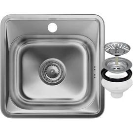 GRANITAN Spülbecken mit Siphon 38 x 38 cm - Einbauspüle aus Stahl - Edelstahlspüle mit Hahnloch für Spülbecken Durchmesser 92mm - Waschbecken für Küche - Satin