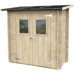 MAESTRO FERRETERO Angebautes Gartenhaus Bh19 Hobby Monopente 198x98 aus naturbelassenem Fichtenholz 19 mm mit Doppeltür und Fenster, Dach