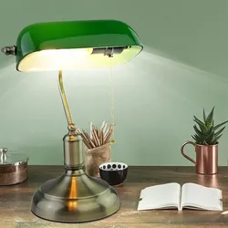 etc-shop RETRO Schreib Tisch Lampe Büro Banker Leuchte Glas Schirm grün im Set inkl. LED Leuchtmittel