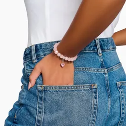 Thomas Sabo Bead-Armband Modell: X0292-034-9-L19 aus Rosenquarz-Beads und ringförmiger Öse für Charms