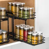 Gewürzregal Organizer für Schrank, 2-stöckige Regale, ausziehbarer Schrank-Organizer, 3 Ebenen verstellbare Höhe, lässt sich herausziehen, ultra-glatt, Küchengewürz-Organizer für Schränke und