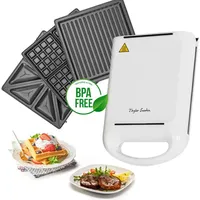 Manor Waffeleisen Sandwichtoaster, 3-in-1, mit Kapazität für 4 Sandwiches, 1200 w, 3 abnehmbare Platten Sandwiches, Waffeln und Grill,