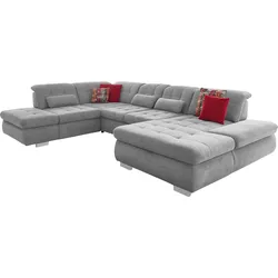 Wohnlandschaft DIE PLANBAR "MP-IN17004 U-Form", silber, B:382cm H:84cm T:124cm, 100% Polyester, Sofas, wahlweise mit Funktionen, Kaltschaum-Polsterung