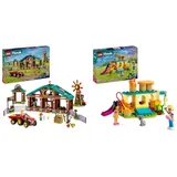 LEGO Friends Auffangstation für Farmtiere, Bauernhof-Spielzeug mit 3 Figuren und 5 Tieren & Friends Abenteuer auf dem Katzenspielplatz, Set mit Spielzeug-Tieren und Figuren