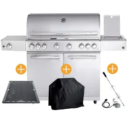 CHEF Paket XL1 Backburner Seitenkocher GRATIS: Cover, Grillplatte, Spieß