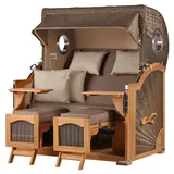 Mr. Deko bene living Strandkorb Komplettset Ammersee Grande XL Teak PE grau Modell 534 inkl. Liftersystem Schutzhülle Doppelrollen Glasbecherhalter