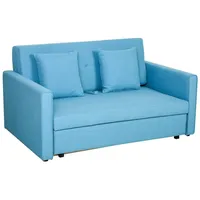 HOMCOM Schlafsofa Schlafcouch mit Bettfunktion, mit Stauraum, 2-Sitzer Sofa 1 Teile, für Wohnzimmer, Polyester, Holz blau|grau