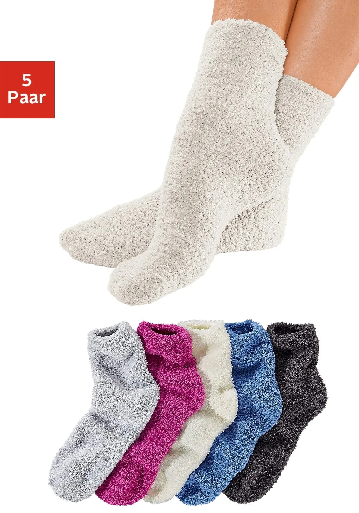 Kuschelsocken LAVANA Gr. 39-42, bunt (grau, ecru, pink, blau, anthrazit) Damen Socken ideal als Bettsocken